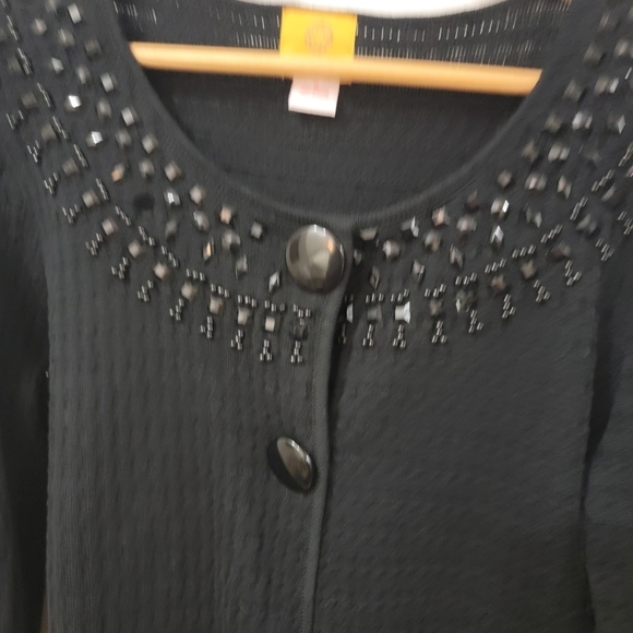 Ruby Rd Black Cardigan Embellished neck and Sleeve Hems Size Medium - Picture 4 of 13